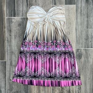 E-Klah Strapless Dress with Pink and Black Pattern
